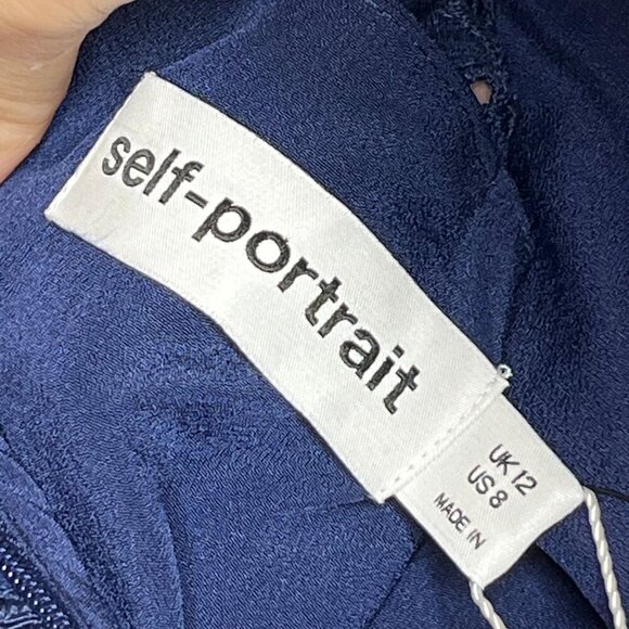 Self Portrait Lace Embellished Mini Dress Navy Blue Size 8 NWT - Picture 9 of 11